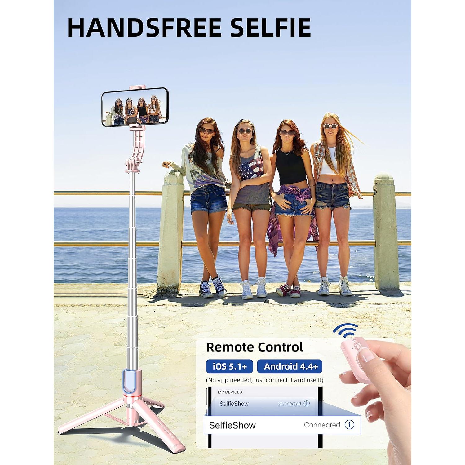 Trípode para Teléfono SelfieShow L12 Rosa Extensible 106 cm