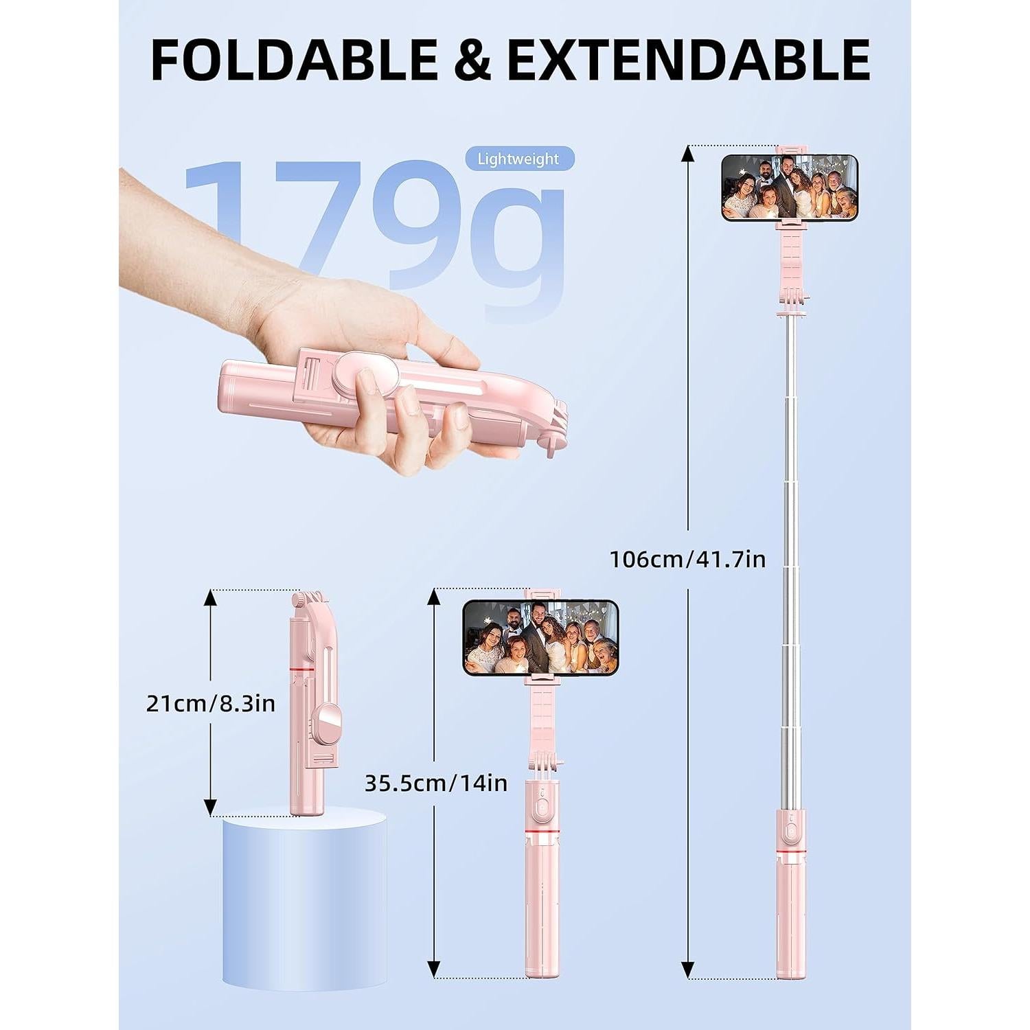Trípode para Teléfono SelfieShow L12 Rosa Extensible 106 cm