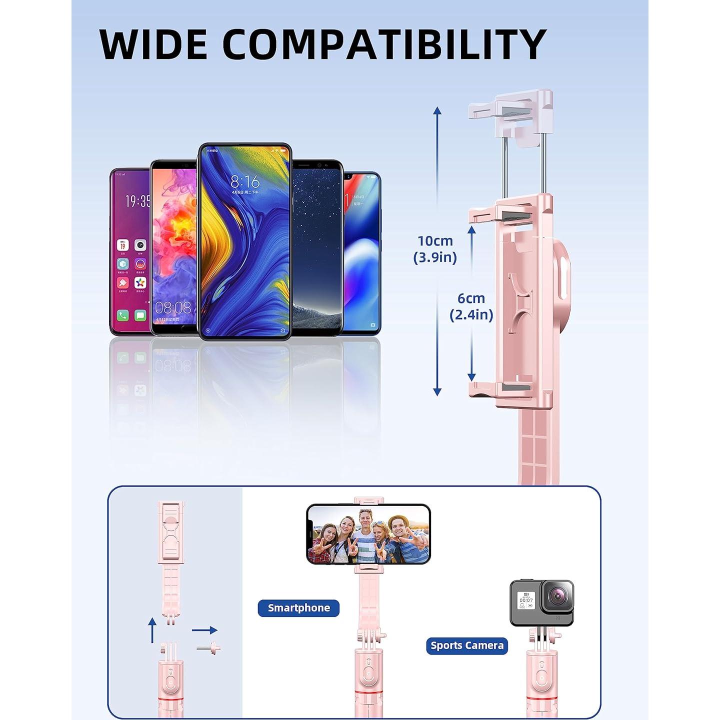 Trípode para Teléfono SelfieShow L12 Rosa Extensible 106 cm