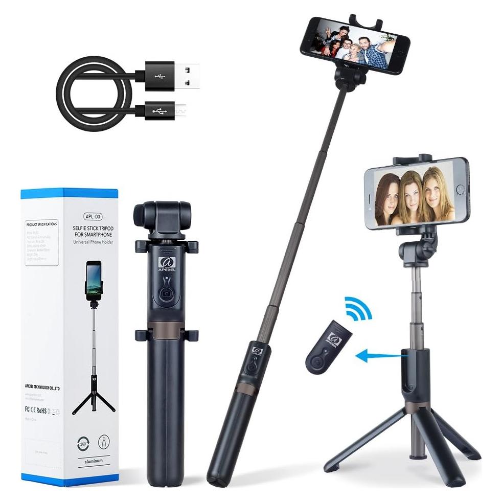 Bastón de Selfie 2-en-1 Apexel con Trípode y Control Remoto