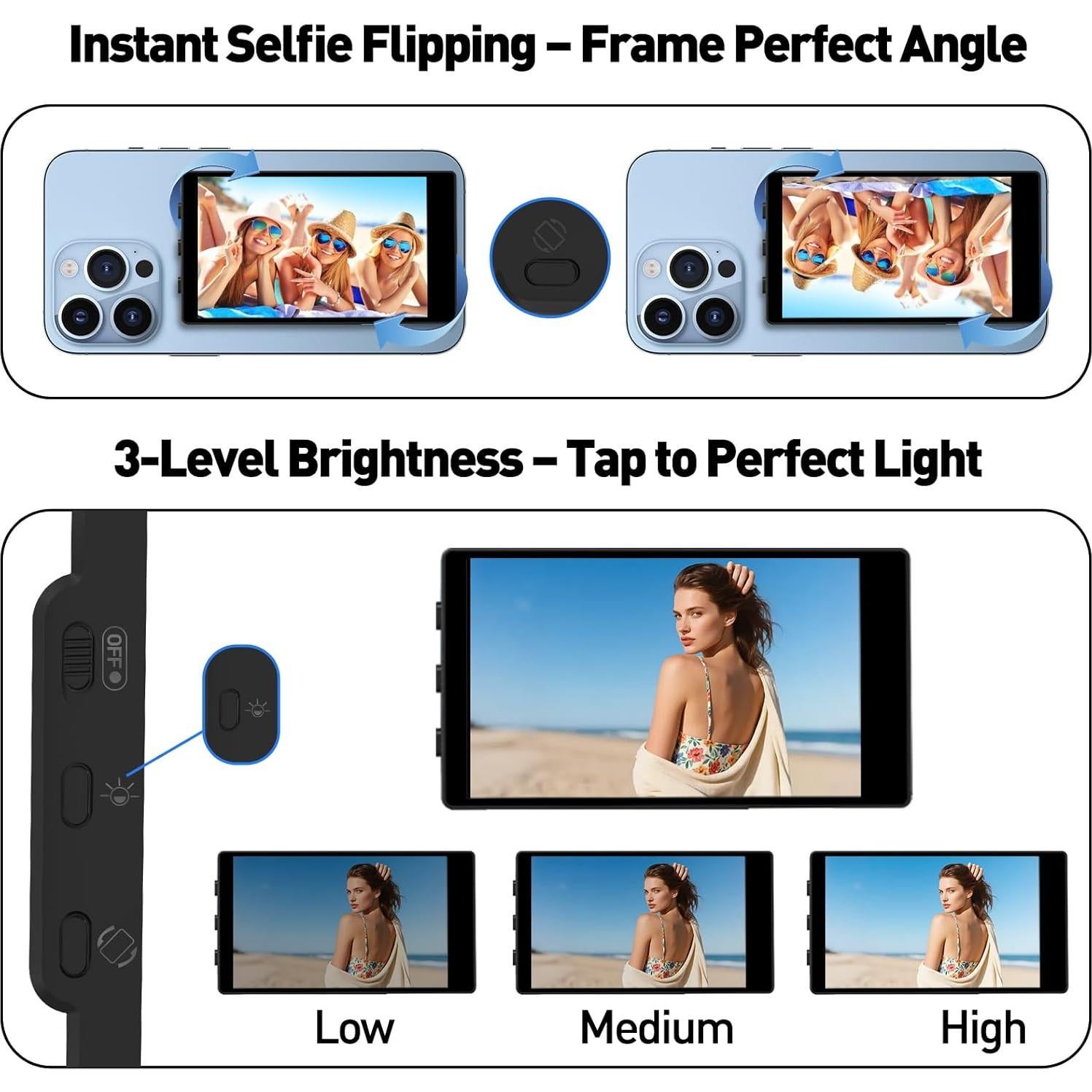 Monitor de Selfie HD VITANO para iPhone y Android - Clip Magnético