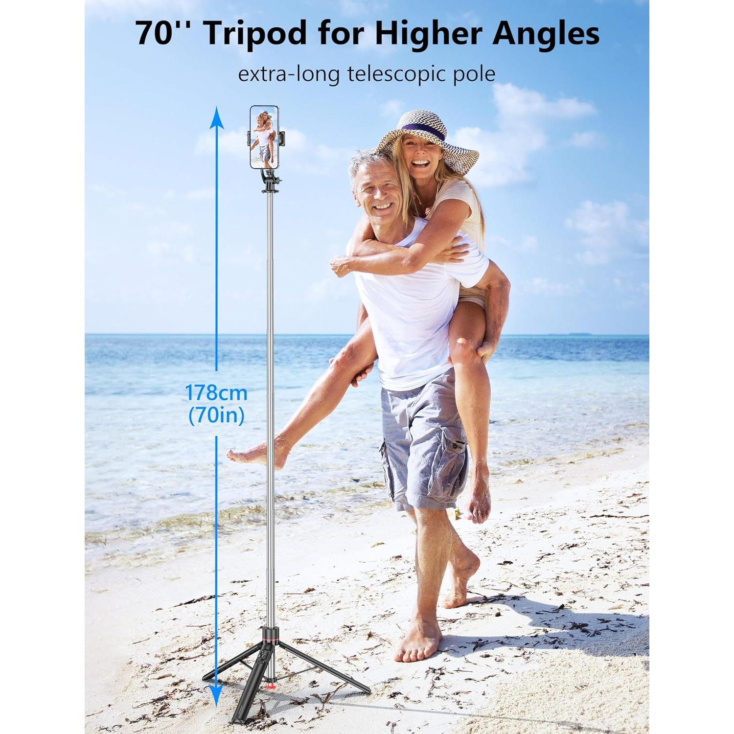 Trípode Automático Qirita 178 cm con Control Remoto para Smartphone
