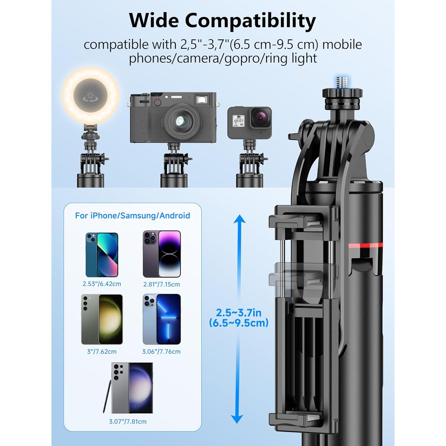 Trípode Automático Qirita 178 cm con Control Remoto para Smartphone