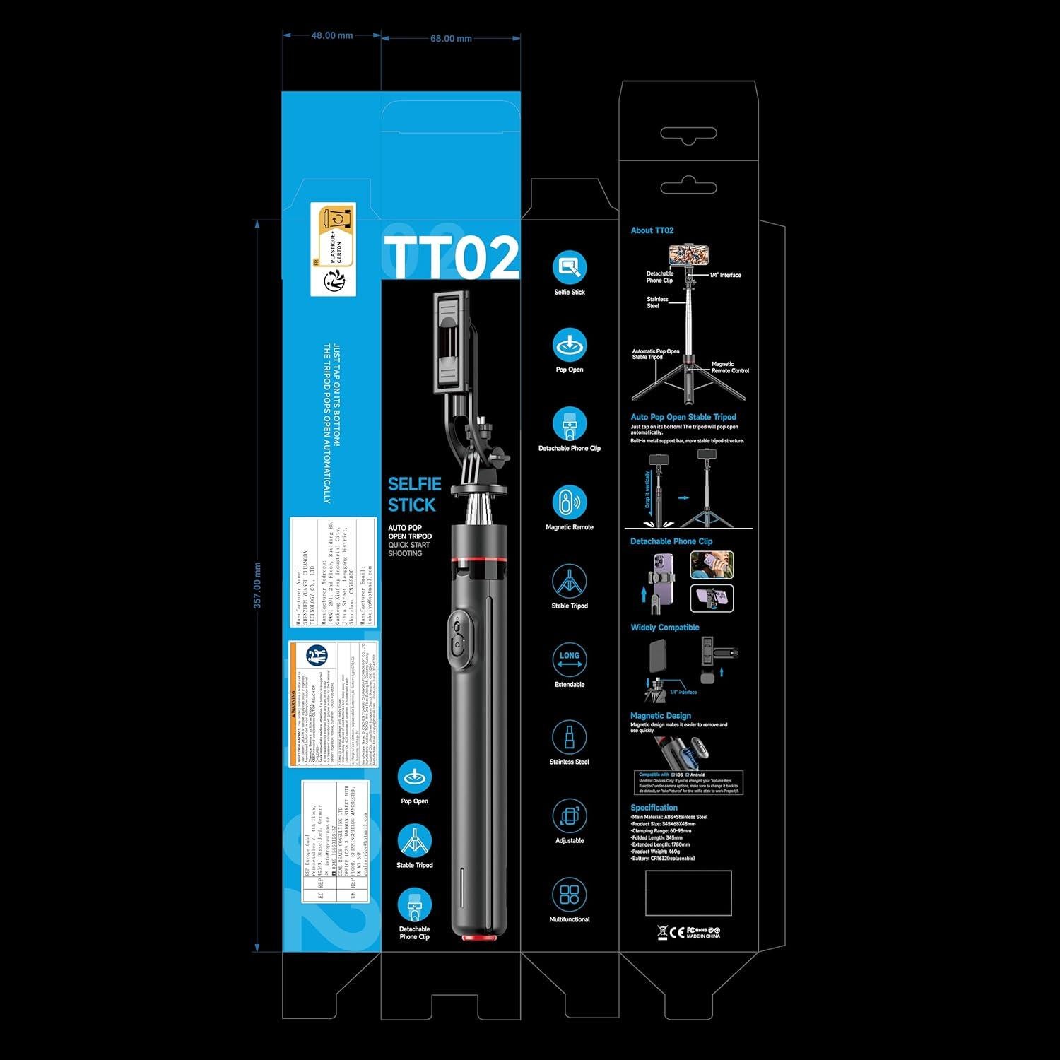 Trípode Automático Qirita 178 cm con Control Remoto para Smartphone