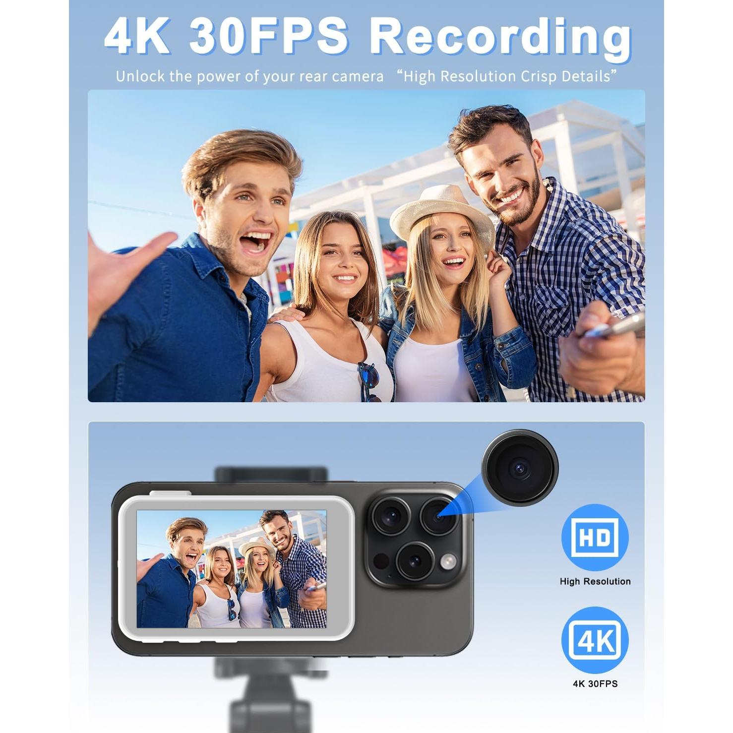 Pantalla Monitor Selfie Inalámbrica GDJUQZ 4K para Vlog