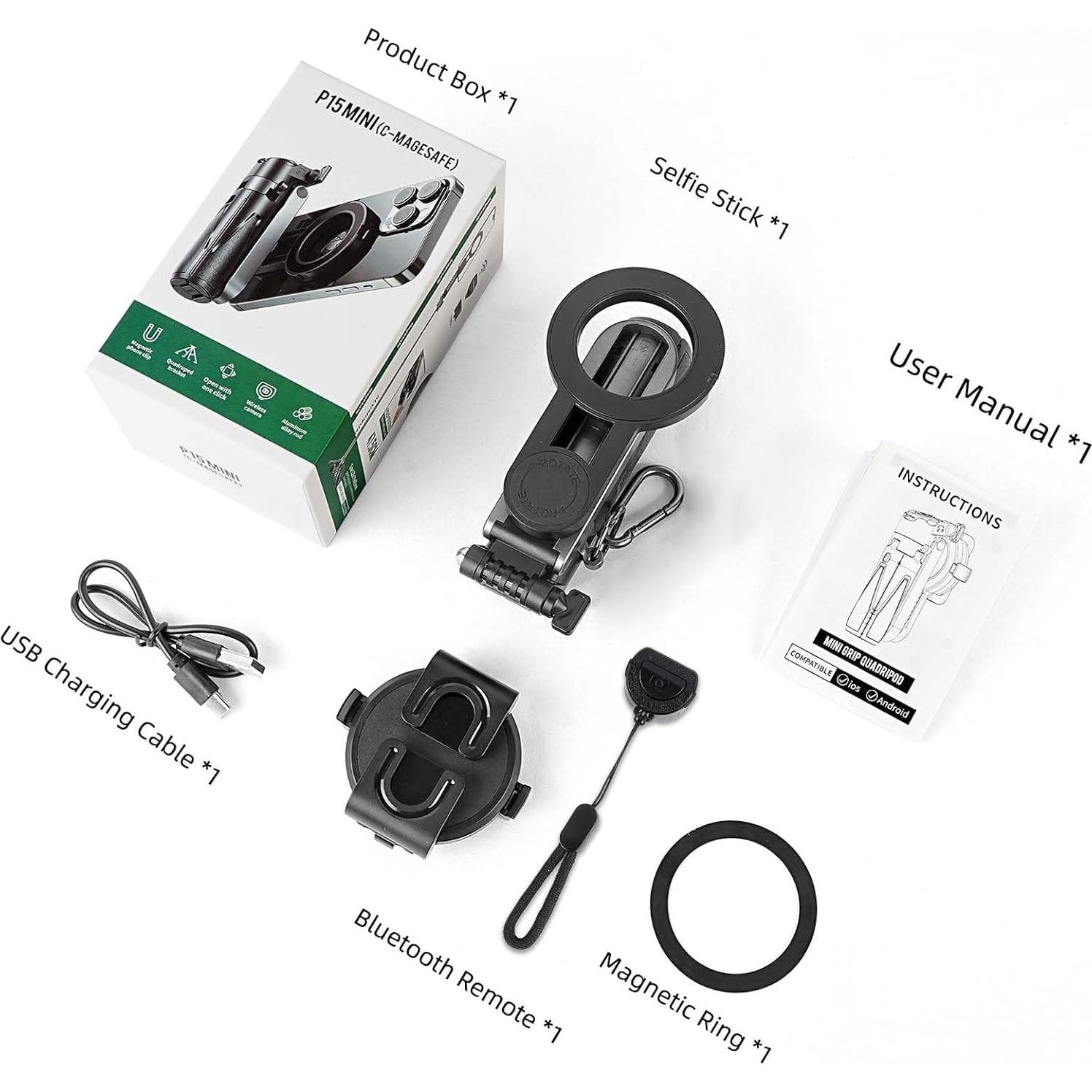 Palo Selfie Trípode Magnético WOVTE P15 para iPhone 11.7cm