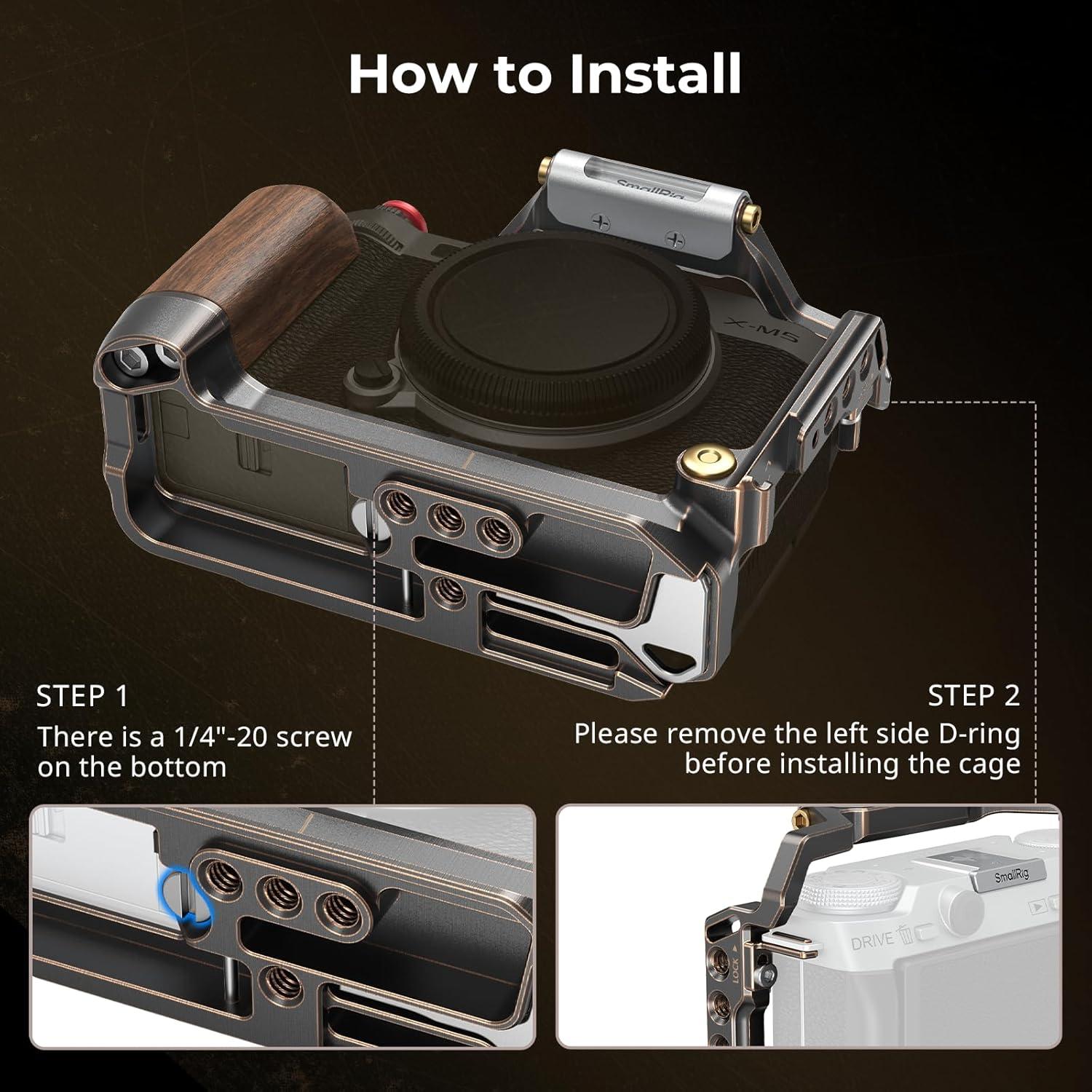 Cage Retro para FUJIFILM X-M5 con Mango de Madera y Placa Arca