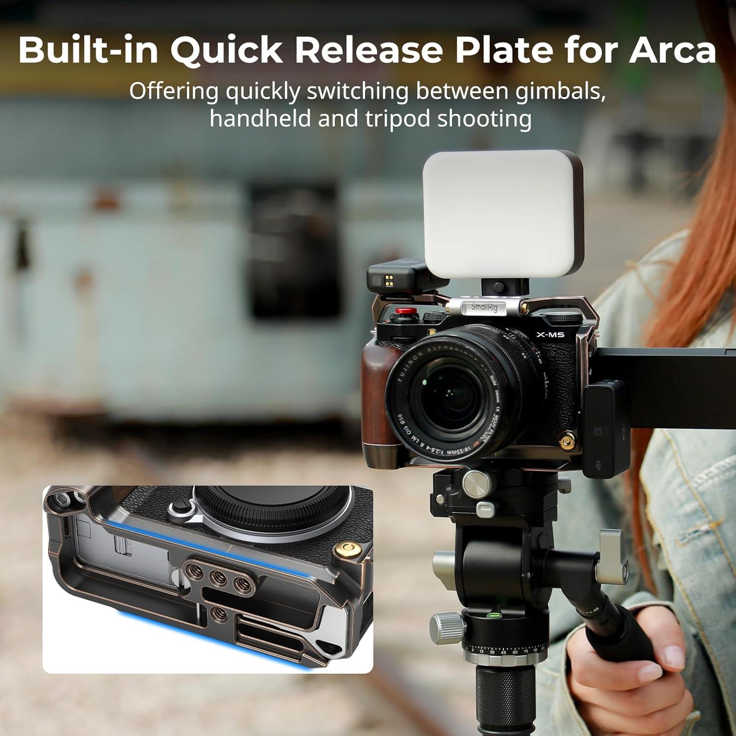 Cage Retro para FUJIFILM X-M5 con Mango de Madera y Placa Arca