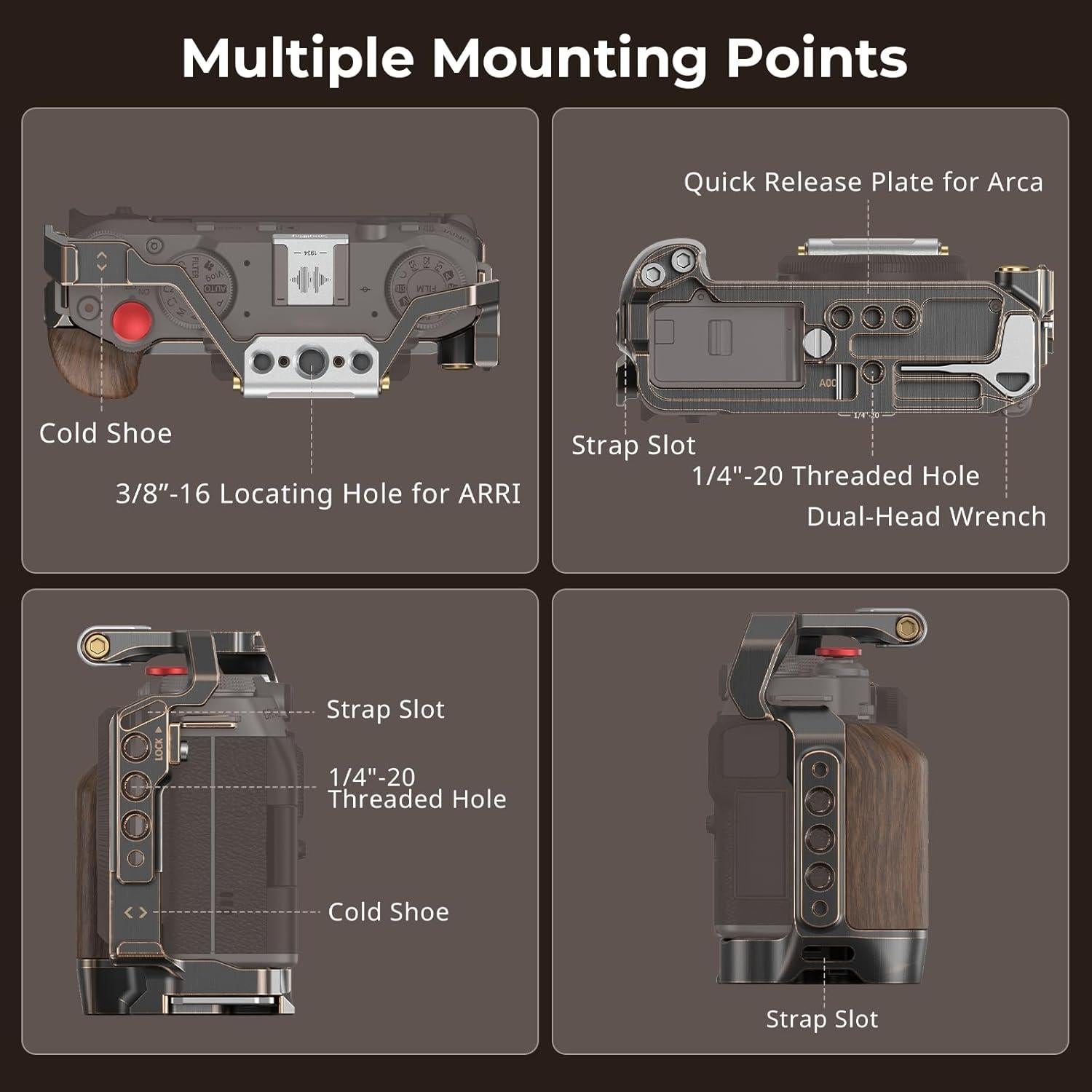 Cage Retro para FUJIFILM X-M5 con Mango de Madera y Placa Arca