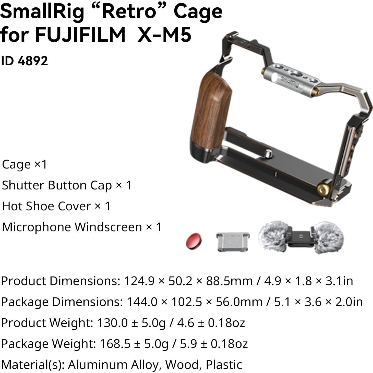 Cage Retro para FUJIFILM X-M5 con Mango de Madera y Placa Arca