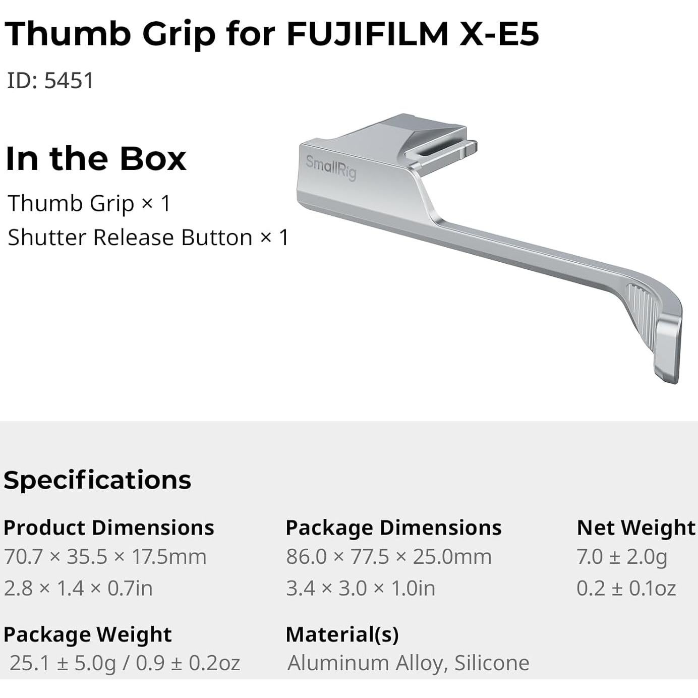 Agarre de Pulgar SMALLRIG Plata para FUJIFILM X-E5