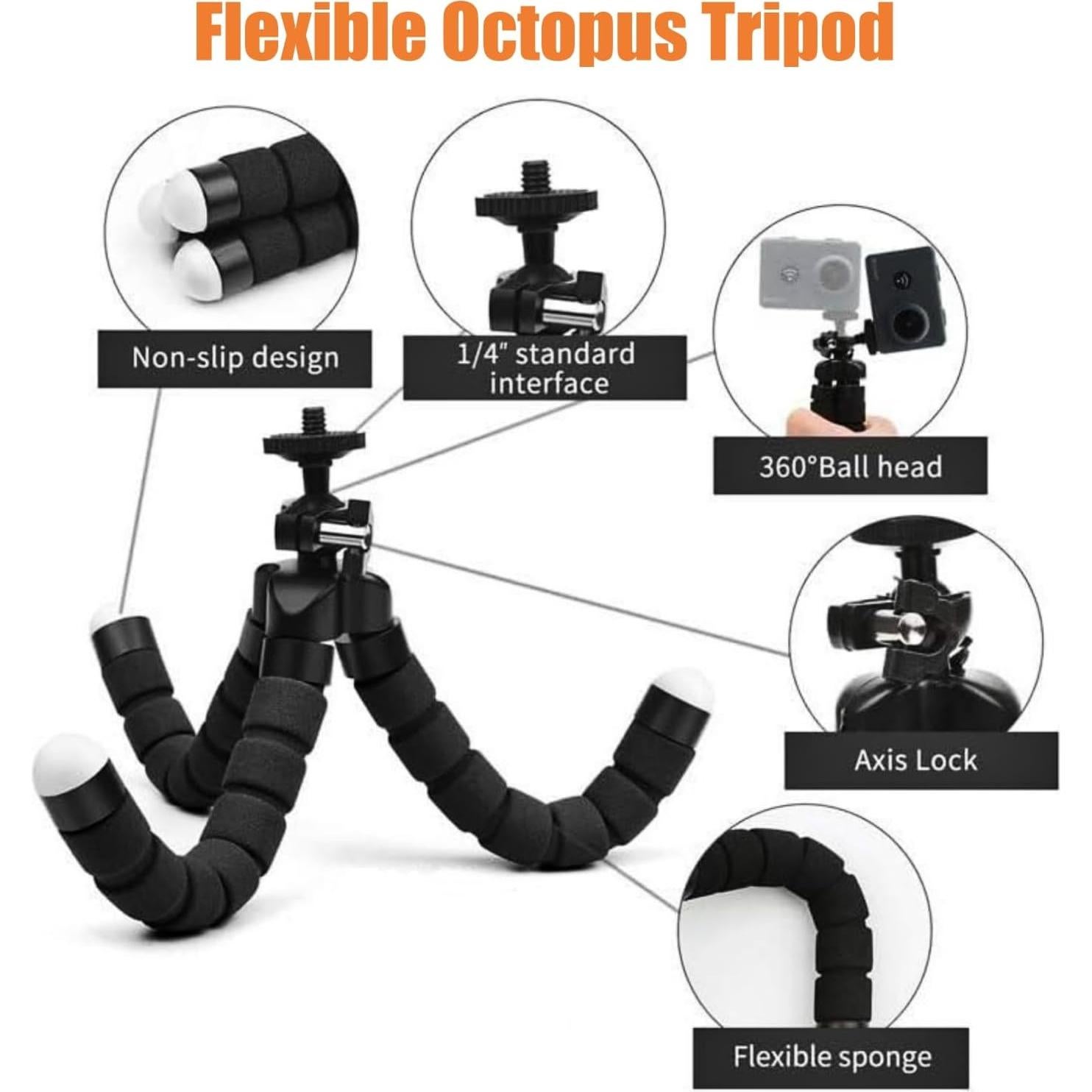 Kit Accesorios Cámara de Acción KUANVE - Palo Selfie, Soporte Ventosa, Mango Flotante, Trípode Mini