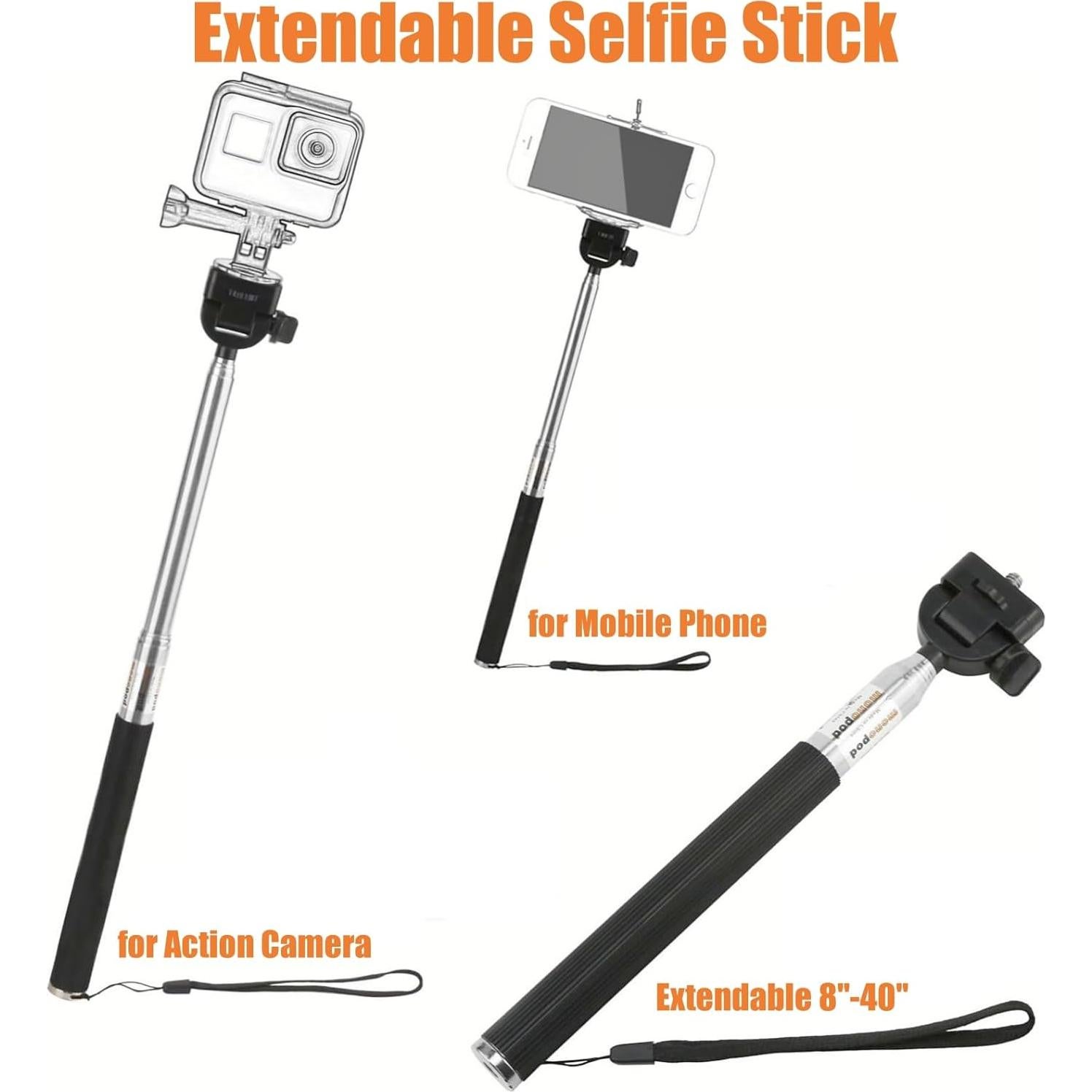 Kit Accesorios Cámara de Acción KUANVE - Palo Selfie, Soporte Ventosa, Mango Flotante, Trípode Mini