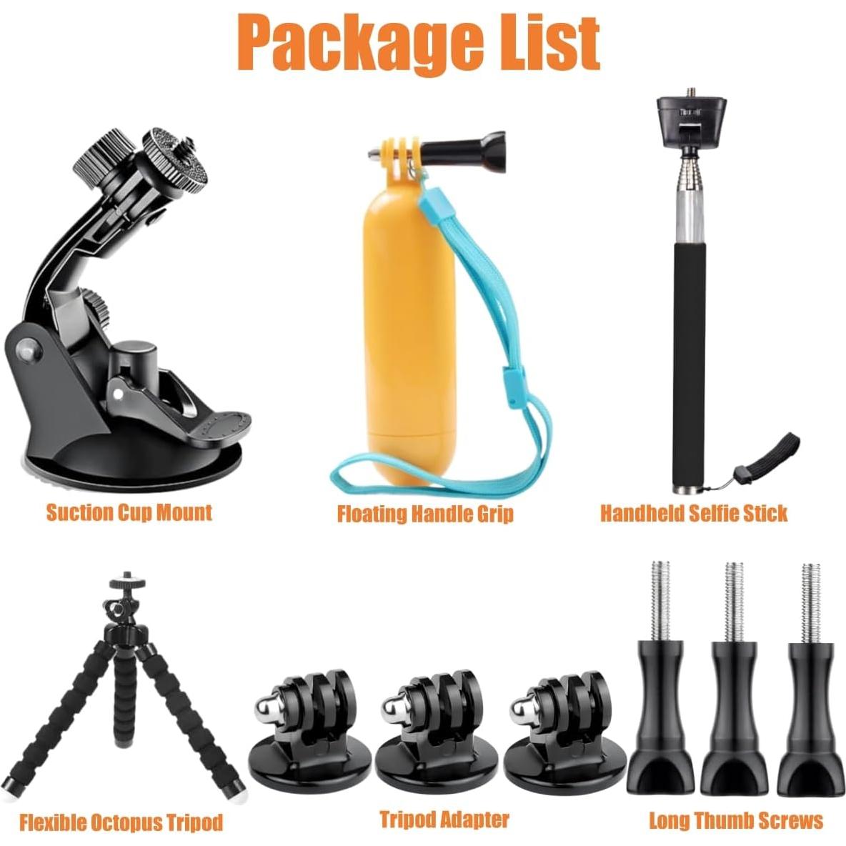 Kit Accesorios Cámara de Acción KUANVE - Palo Selfie, Soporte Ventosa, Mango Flotante, Trípode Mini