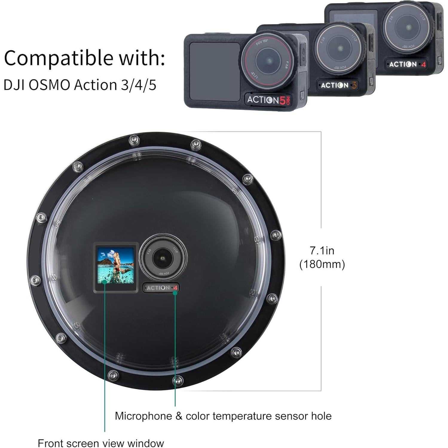 Puerto Domo Impermeable YALLSAME para DJI Osmo Action 3/4/5 Pro