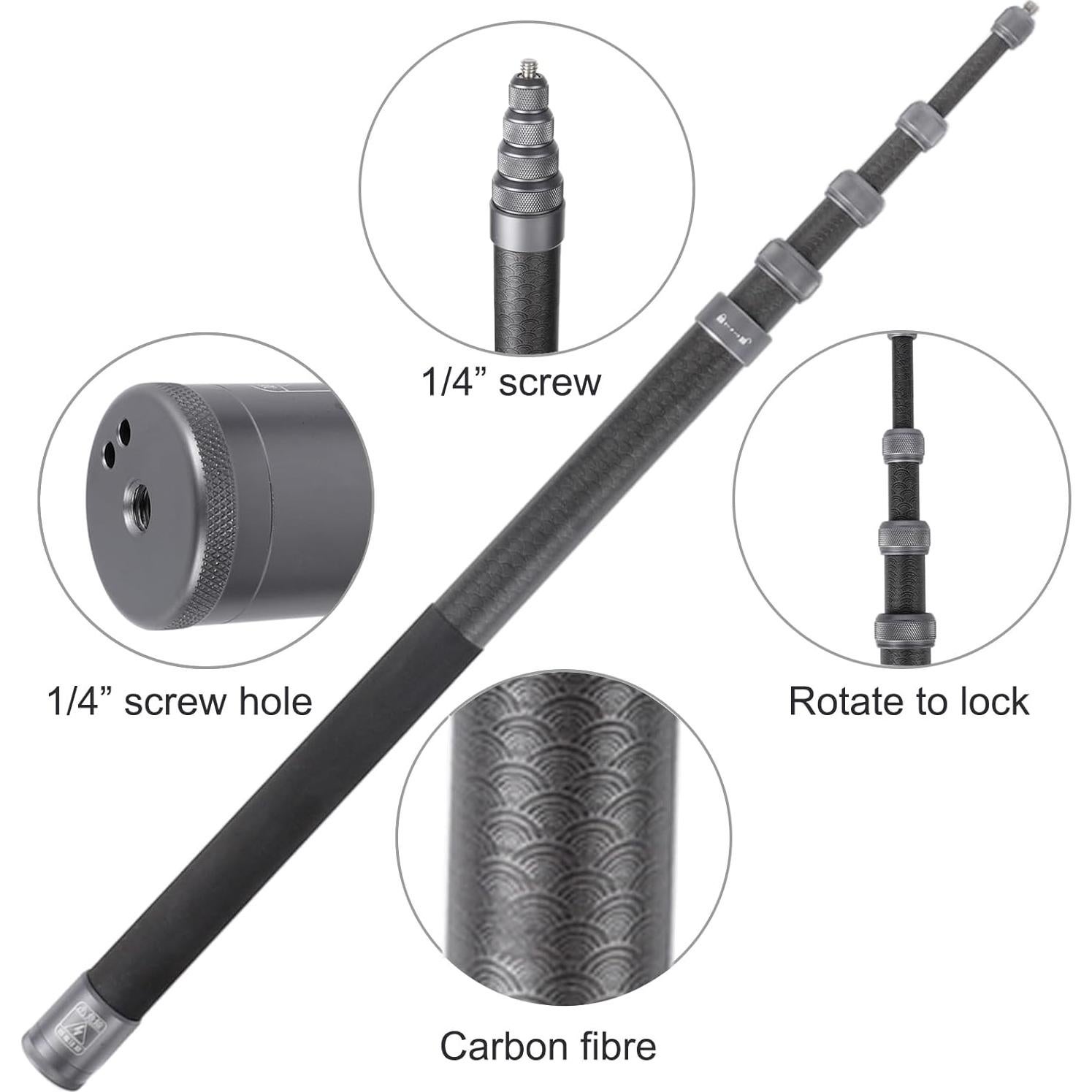 Palo de Selfie PellKing 3m Fibra de Carbono + Trípode 29cm Aluminio