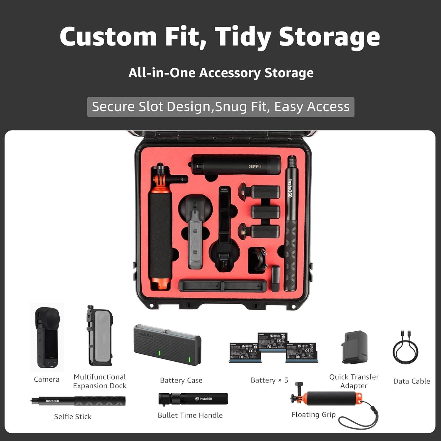 Estuche Duro Impermeable Drogear para Insta360 X5/X4 - Almacena 6 Baterías