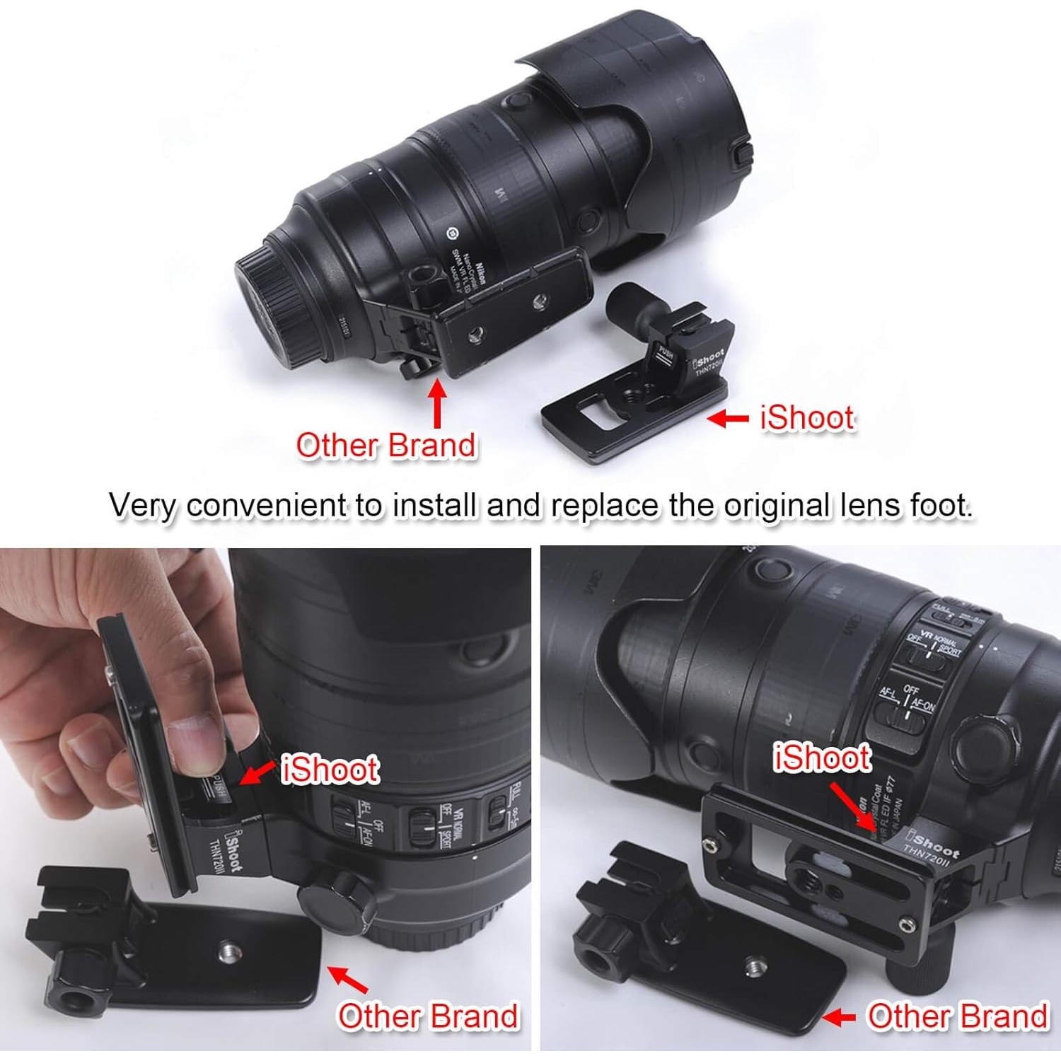 Pie de reemplazo para collar de lente iShoot IS-THN720II compatible Nikon