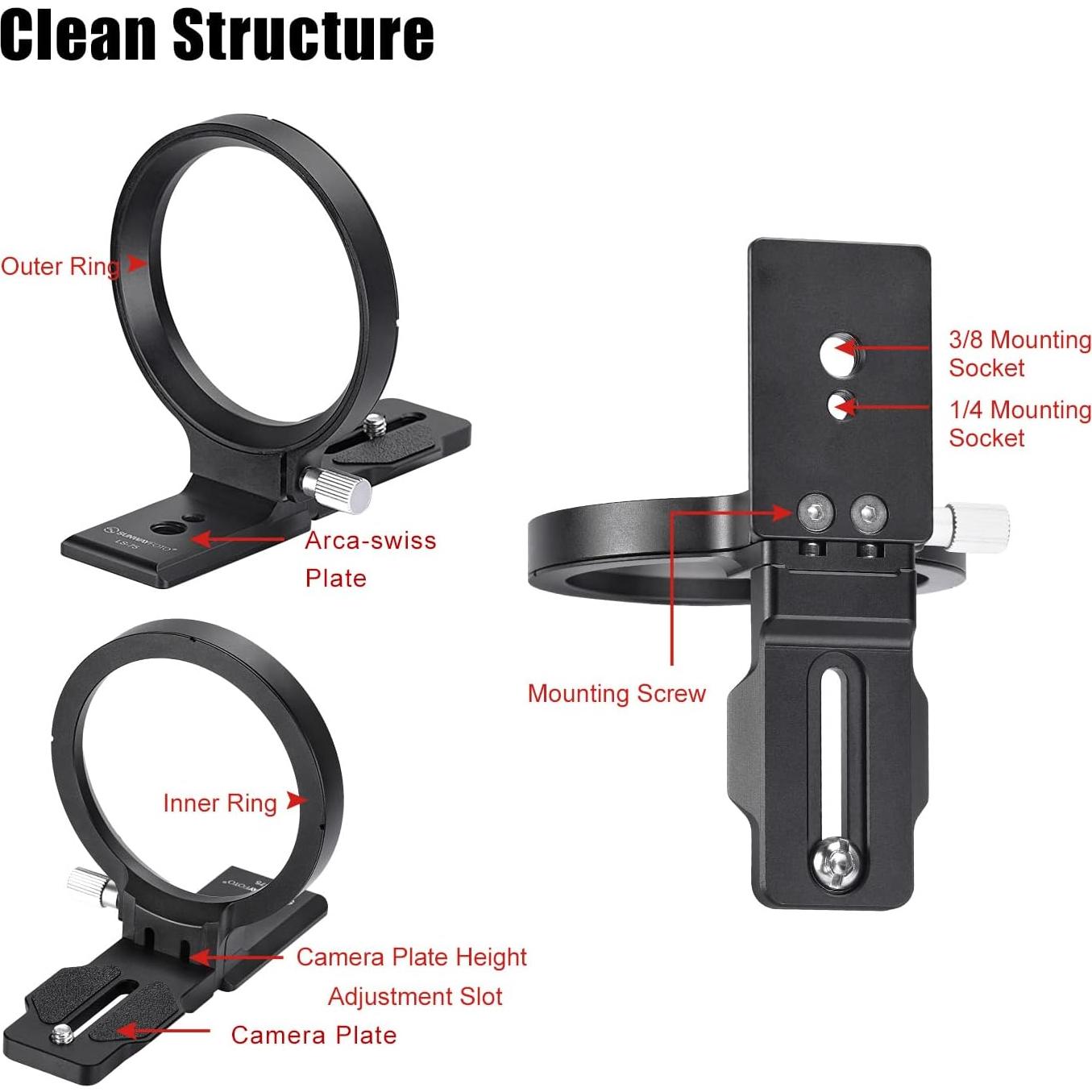 Collar Rotatorio Universal SUNWAYFOTO LS-75 para Cámaras DSLR
