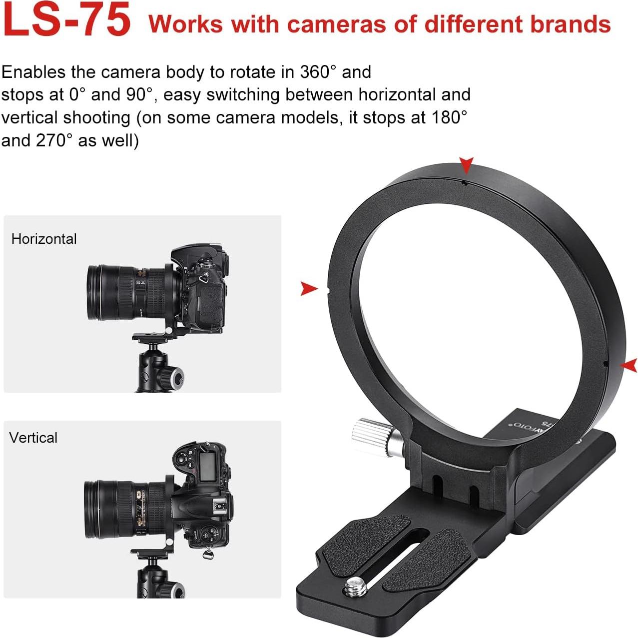 Collar Rotatorio Universal SUNWAYFOTO LS-75 para Cámaras DSLR