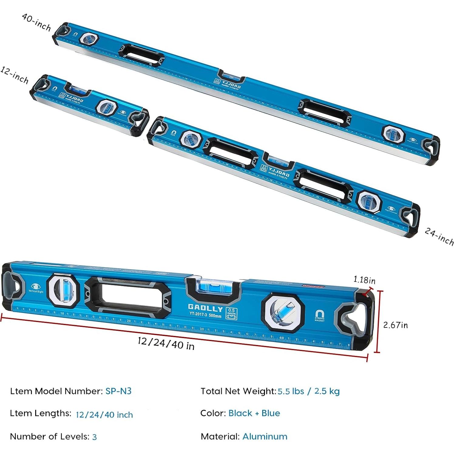 Juego de Nivel 3 Piezas GAOLLY - Aluminio Magnético 30-102 cm