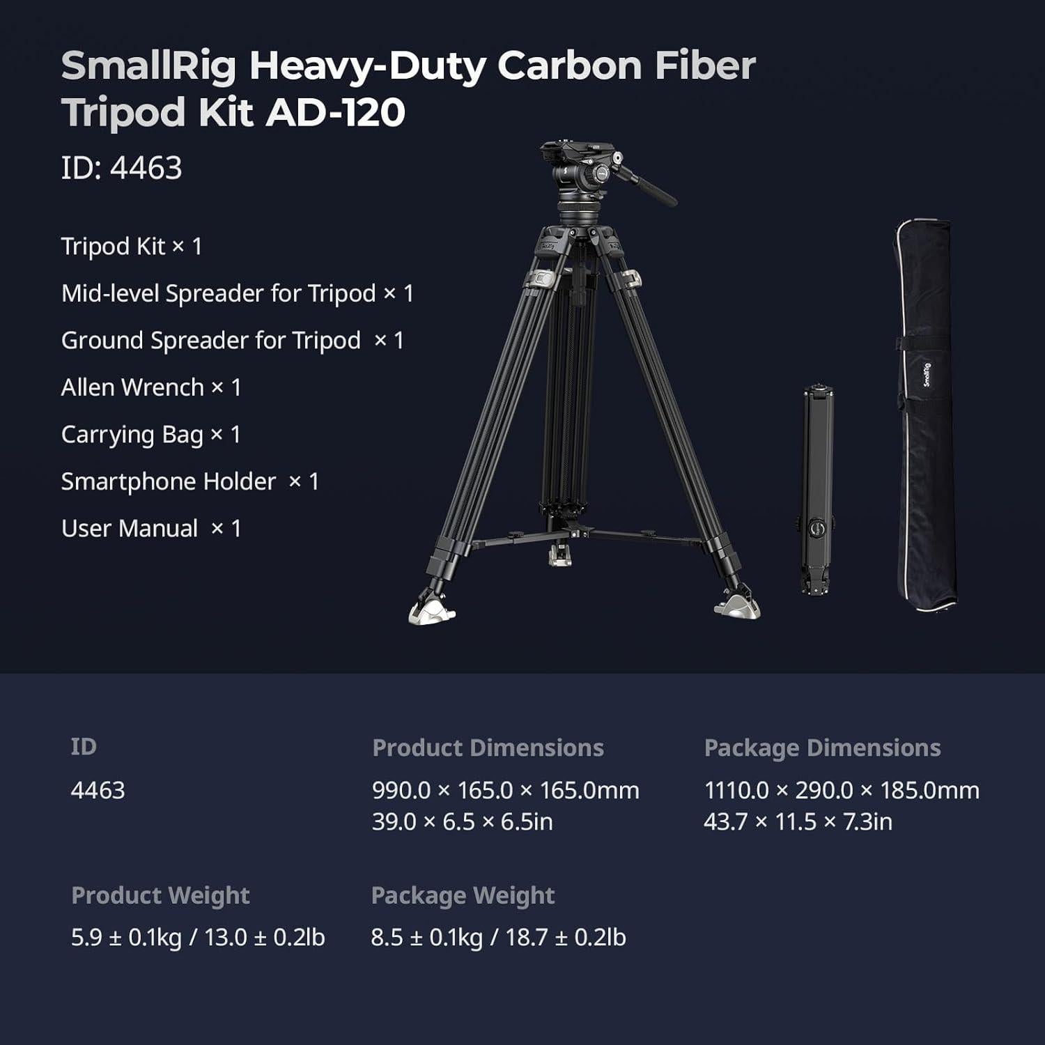Trípode de Video SmallRig AD-120 FreeBlazer 197 cm 6kg