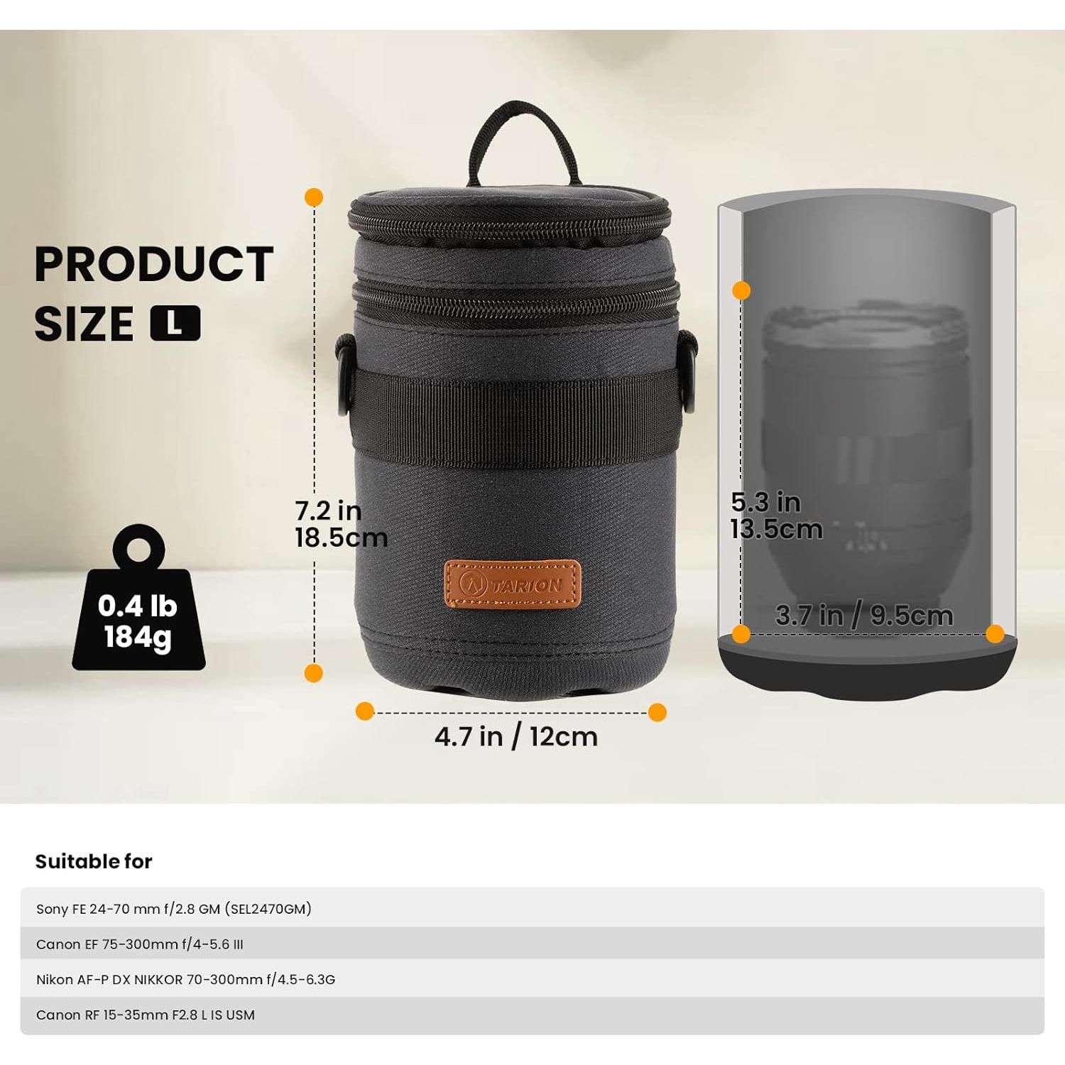 Funda Dura TARION para Lentes de Cámara Negra Grande 18.5x12 cm