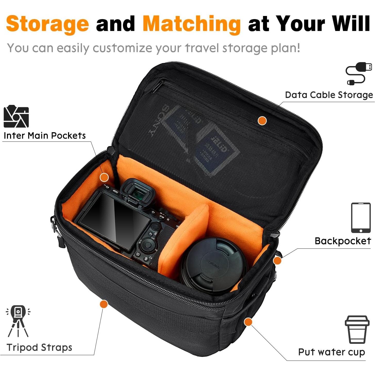 Bolsa de Hombro para Cámara AMOZZ Negra, Acolchada y Impermeable