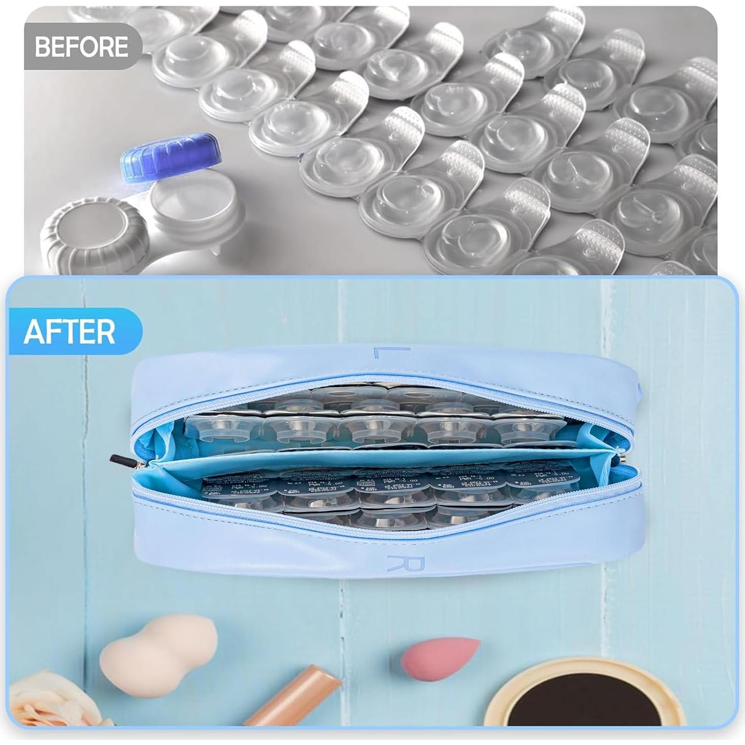 Estuche Organizador de Lentes de Contacto Azul - Capacidad 60 Lentes