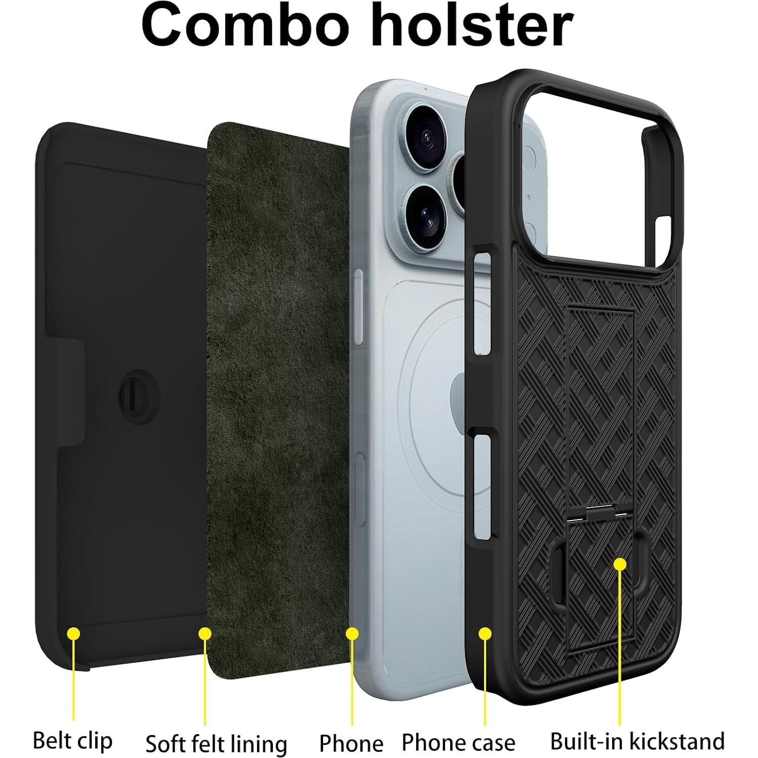 Funda Ailiber para iPhone 17 Pro Max con Soporte y Clip - Negro