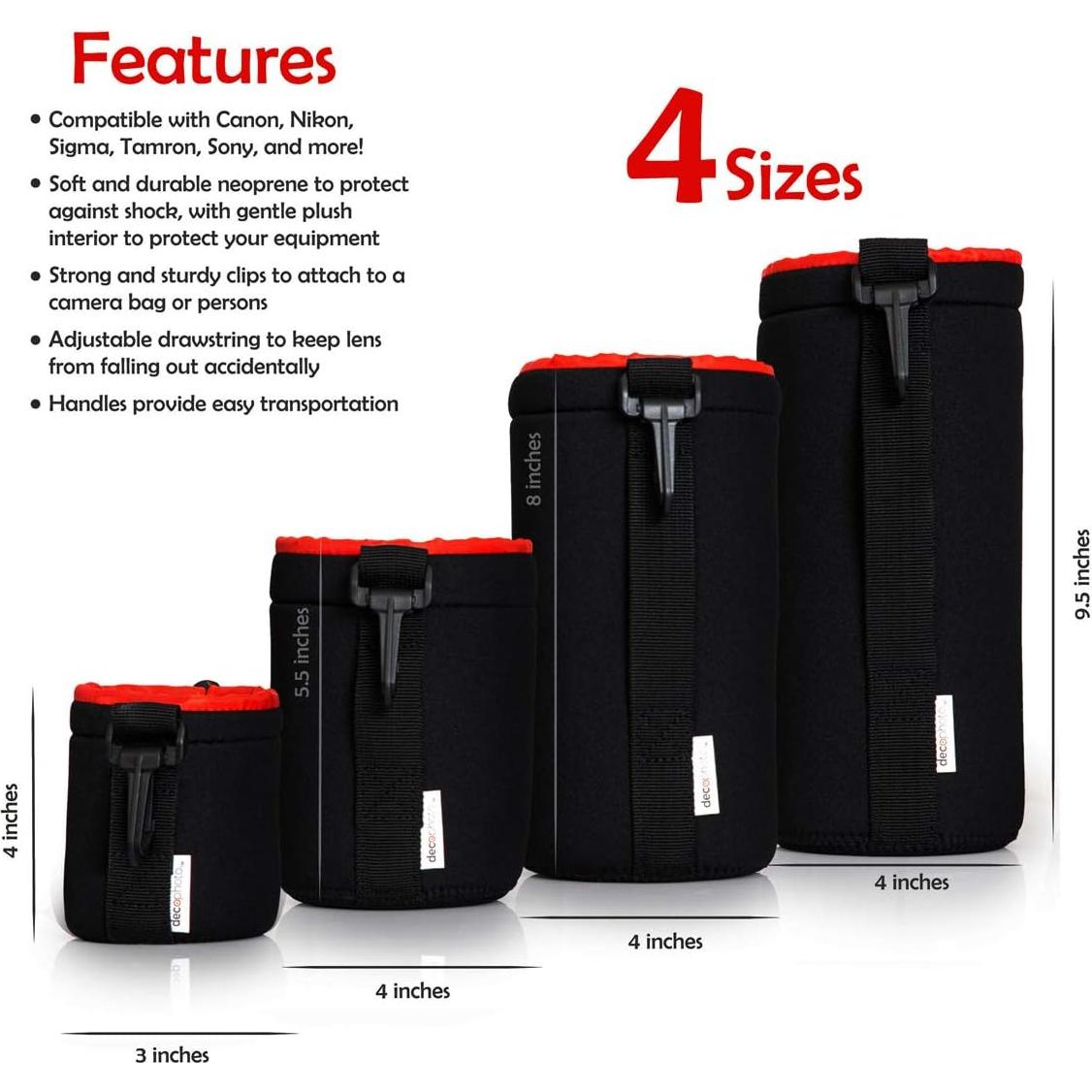 Juego de 4 Bolsas de Lente Neopreno Deco Gear Resistentes