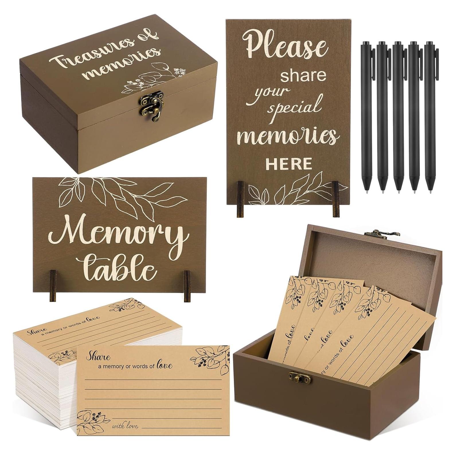 Tarjetas conmemorativas de funeral Gilprop - 100 Pcs + Caja de Madera