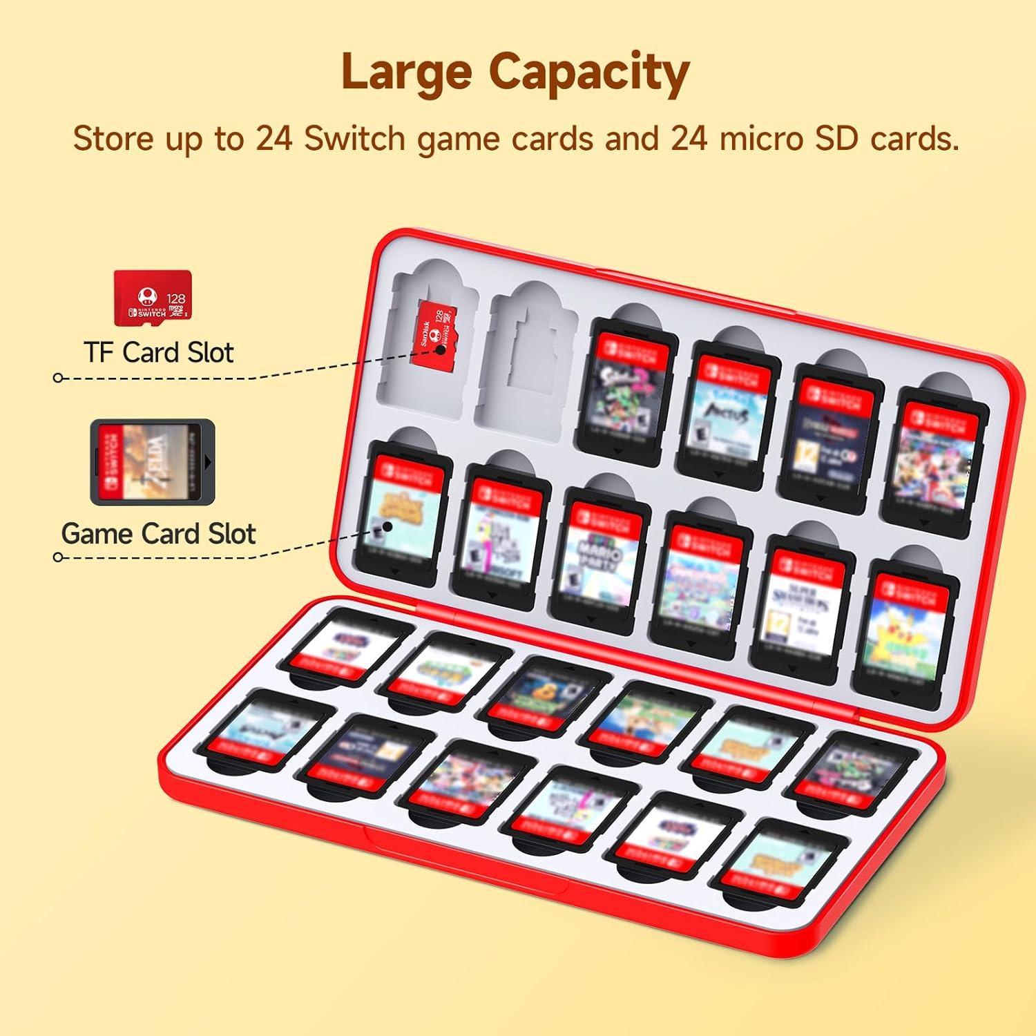 Estuche Portátil JINGDU para 48 Tarjetas Micro SD y NS, Rojo