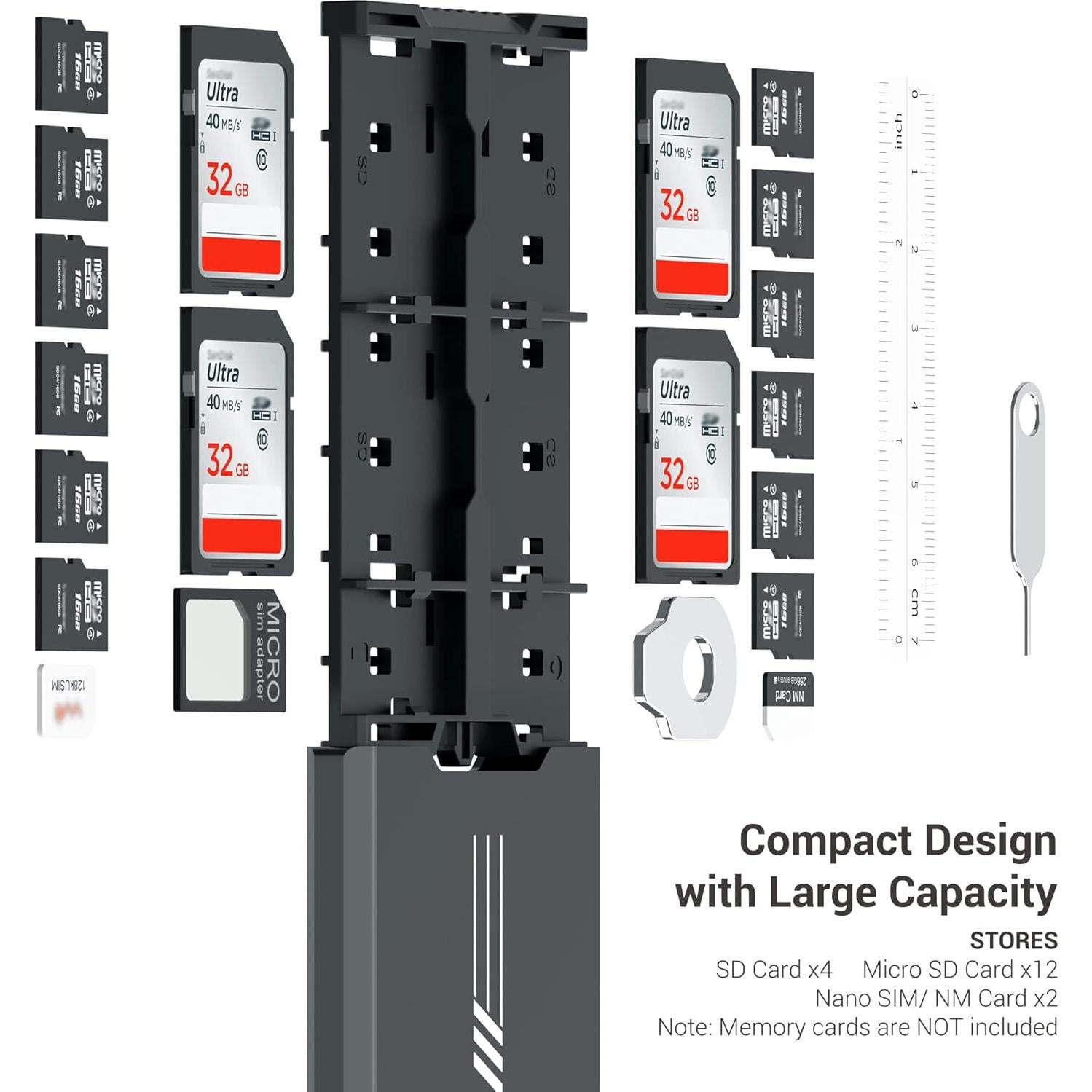 Estuche de Aluminio para 12 Micro SD y 4 SD Jinjiacheng Negro