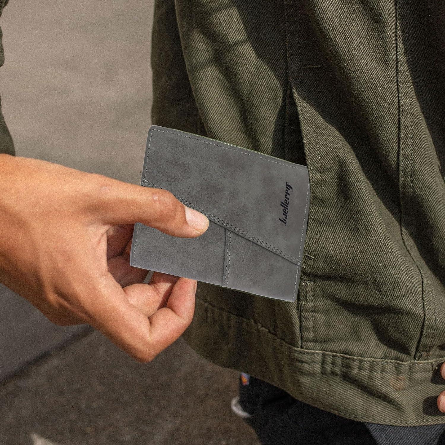 Billetera bifold WishLotus de cuero PU para hombres - Gris