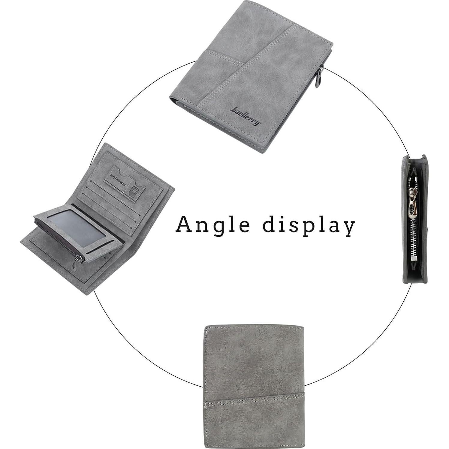 Billetera bifold WishLotus de cuero PU para hombres - Gris