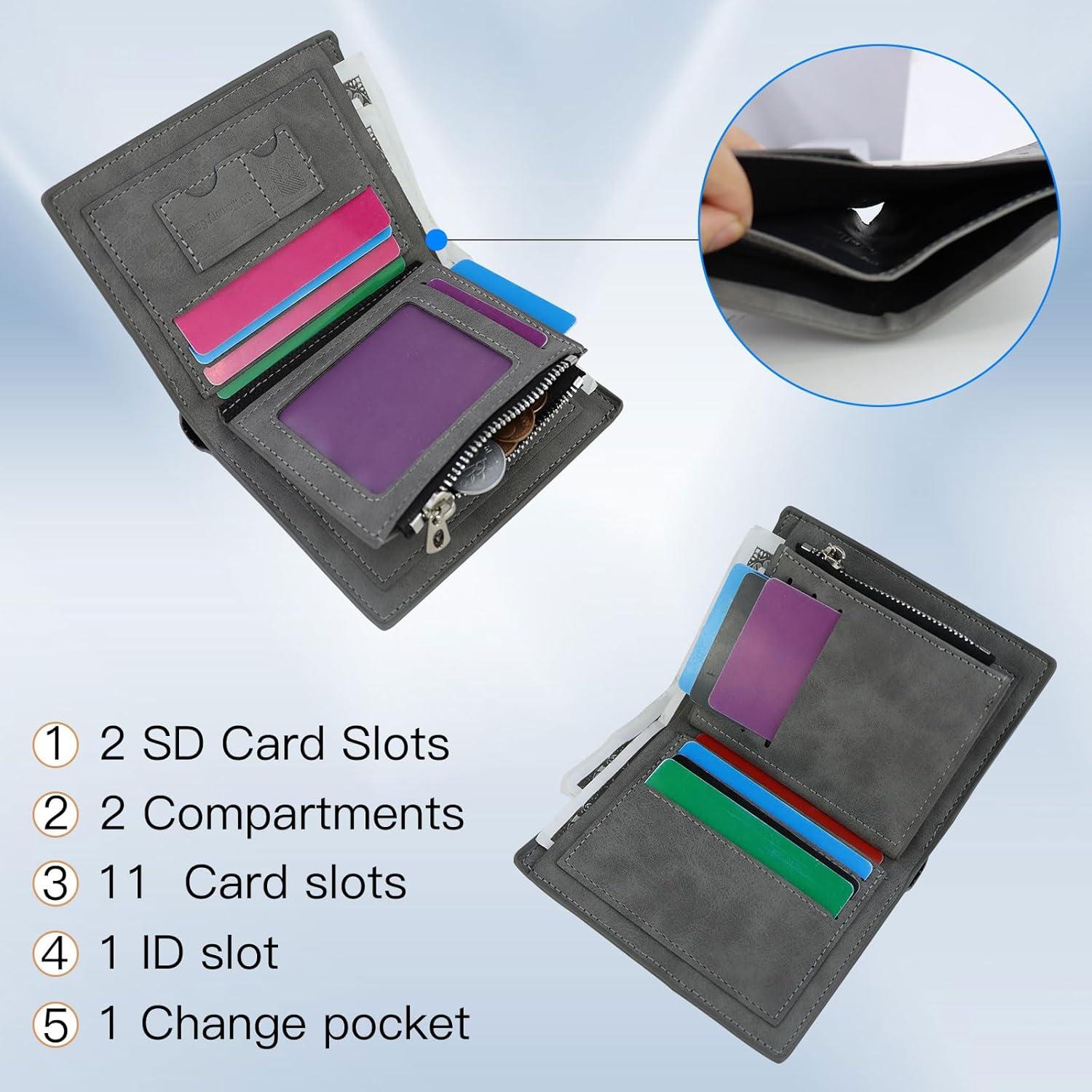 Billetera bifold WishLotus de cuero PU para hombres - Gris