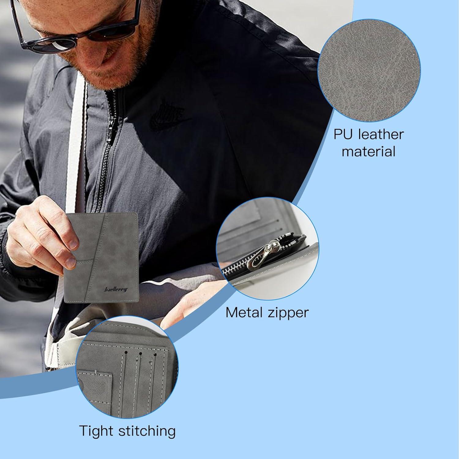 Billetera bifold WishLotus de cuero PU para hombres - Gris