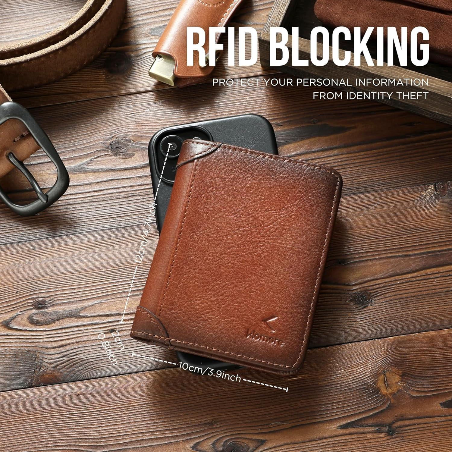 Billetera de Cuero KLOMORE Bifold con Bloqueo RFID Amarillo