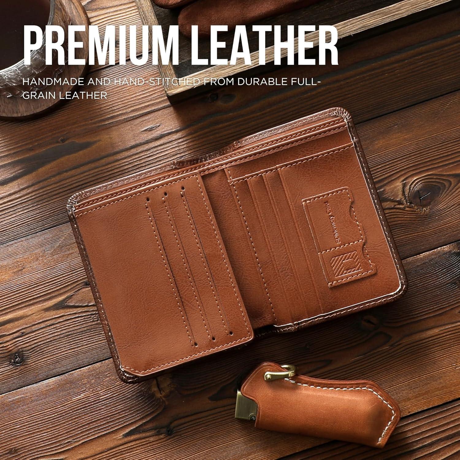 Billetera de Cuero KLOMORE Bifold con Bloqueo RFID Amarillo