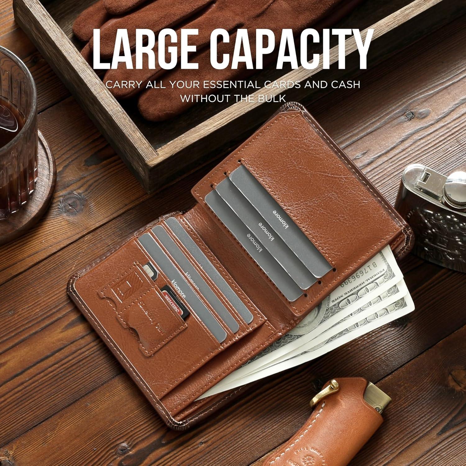 Billetera de Cuero KLOMORE Bifold con Bloqueo RFID Amarillo