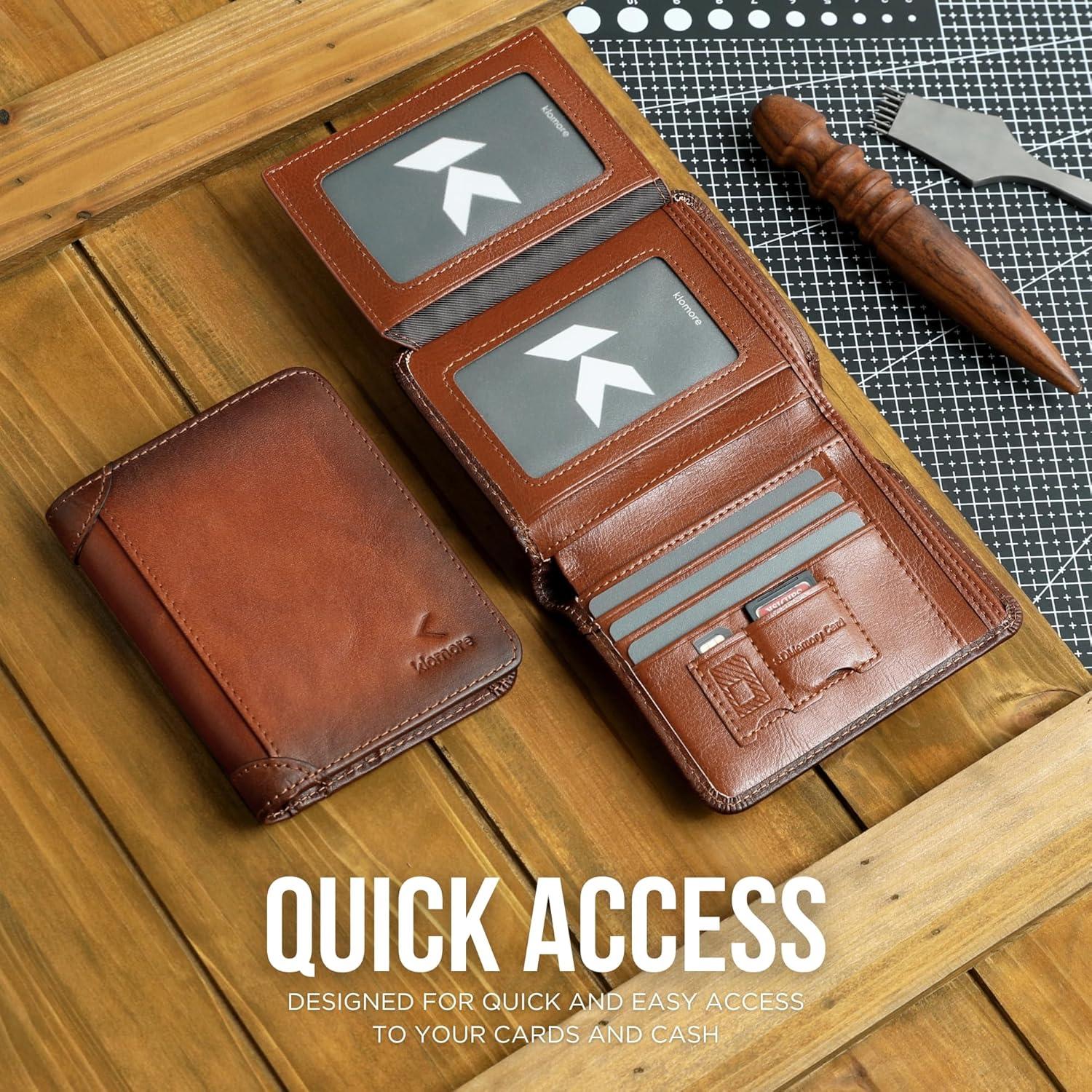 Billetera de Cuero KLOMORE Bifold con Bloqueo RFID Amarillo