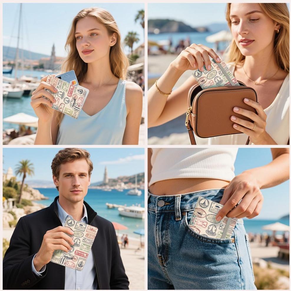 Cubierta de Pasaporte de Cuero PU Sello de Viaje 11x15 cm