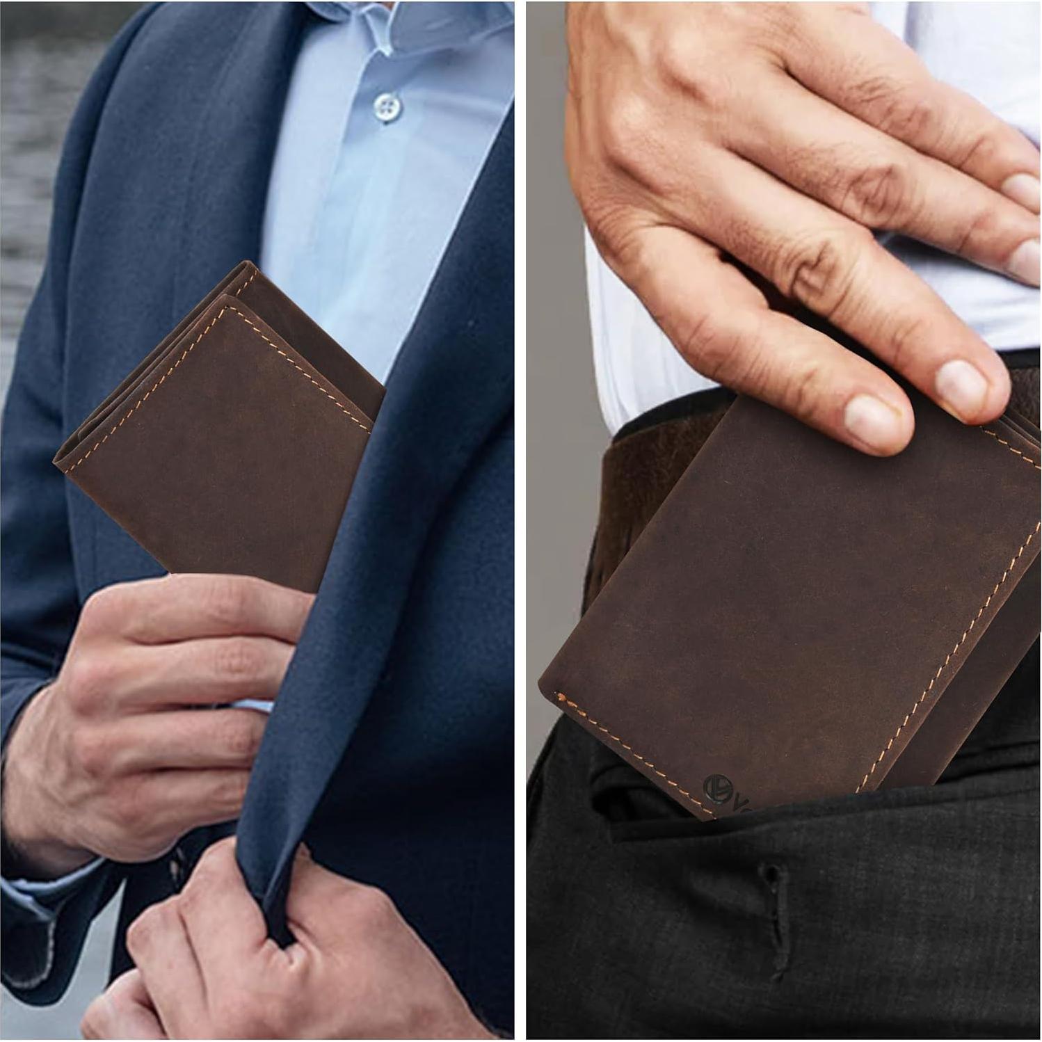 Billetera Trifold de Cuero Real VALENCHI para Hombre - Marrón