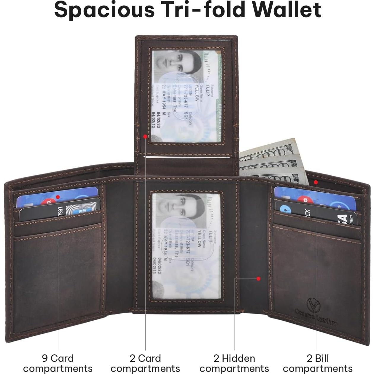 Billetera Trifold de Cuero Real VALENCHI para Hombre - Marrón