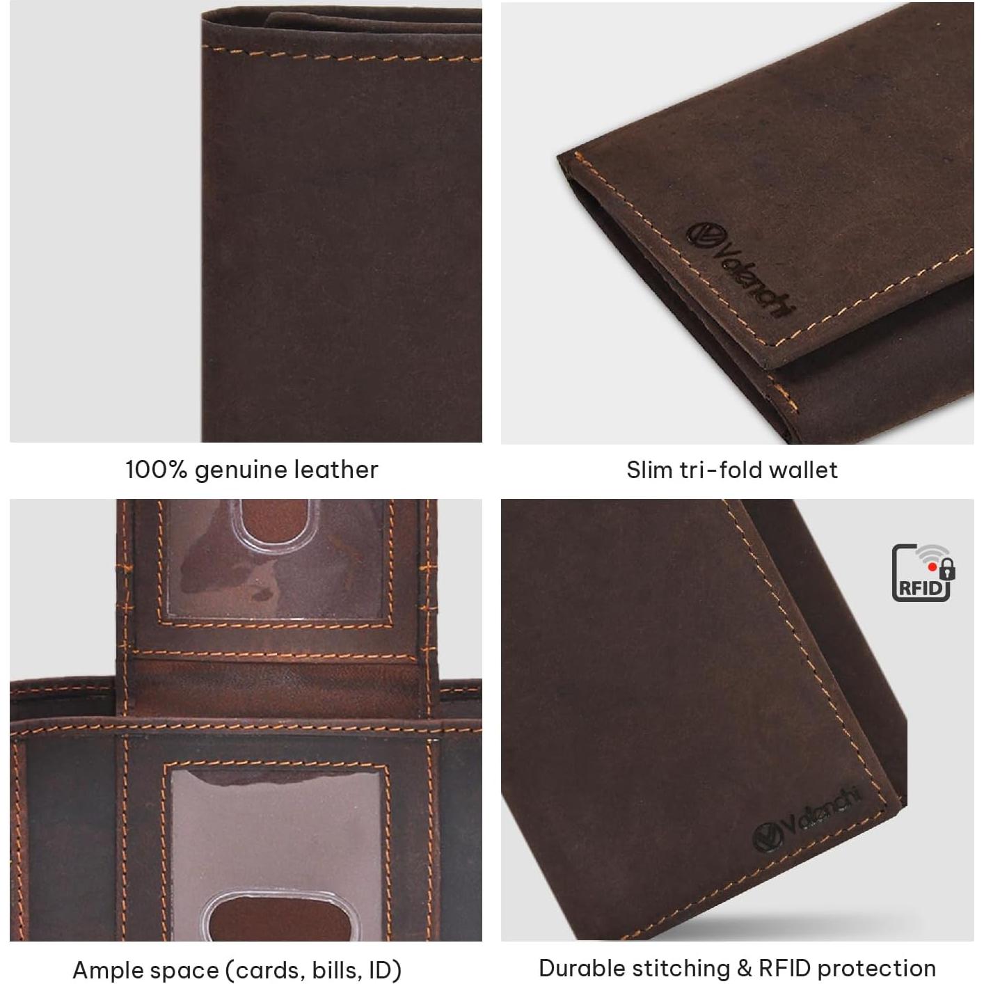 Billetera Trifold de Cuero Real VALENCHI para Hombre - Marrón
