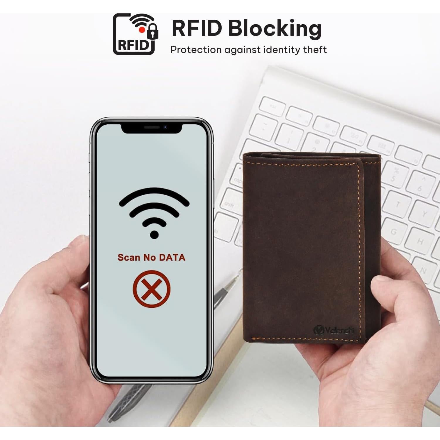 Billetera Trifold de Cuero Real VALENCHI para Hombre - Marrón