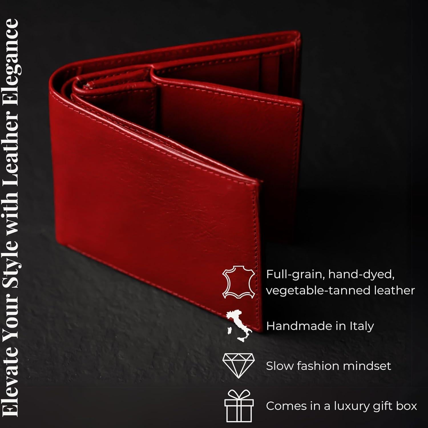 Billetera de Cuero Time Resistance para Hombres - Bifold Rojo