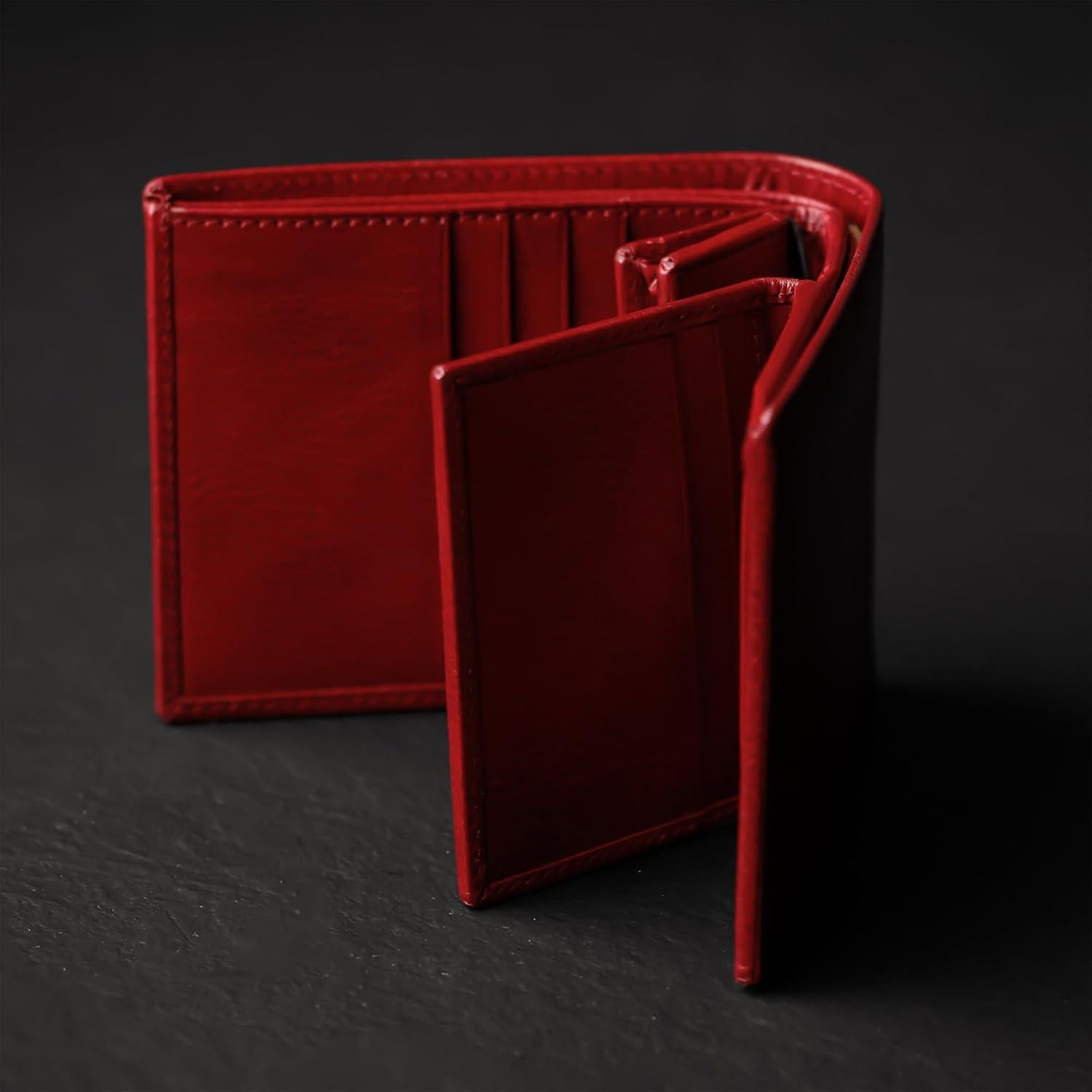 Billetera de Cuero Time Resistance para Hombres - Bifold Rojo