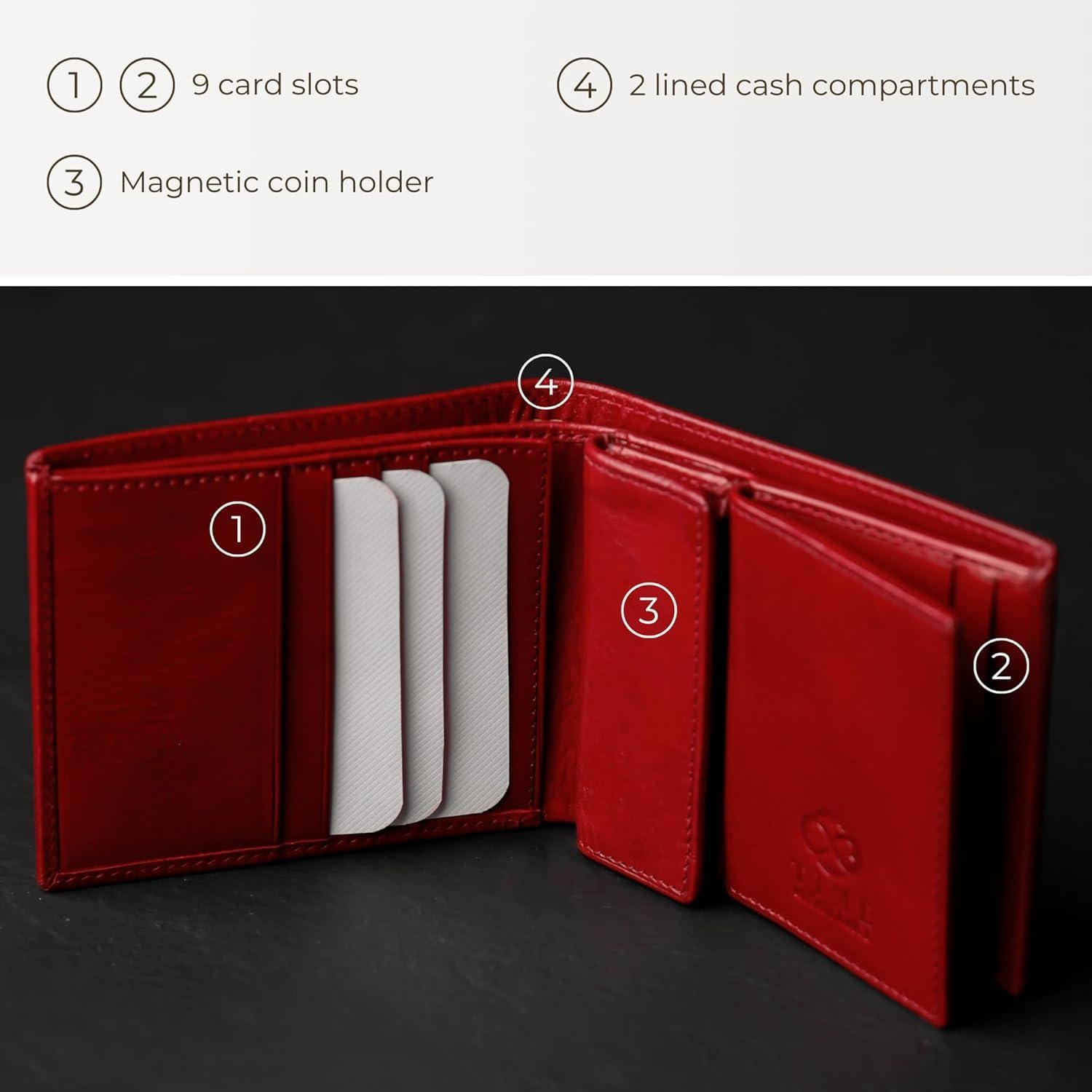 Billetera de Cuero Time Resistance para Hombres - Bifold Rojo